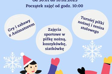 Plakat z informacjami o feriach zimowych